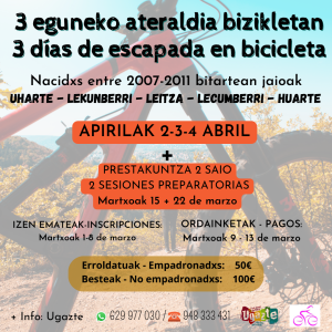 3 EGUNEKO ATERALDIA UGAZTEREKIN BIZIKLETAN