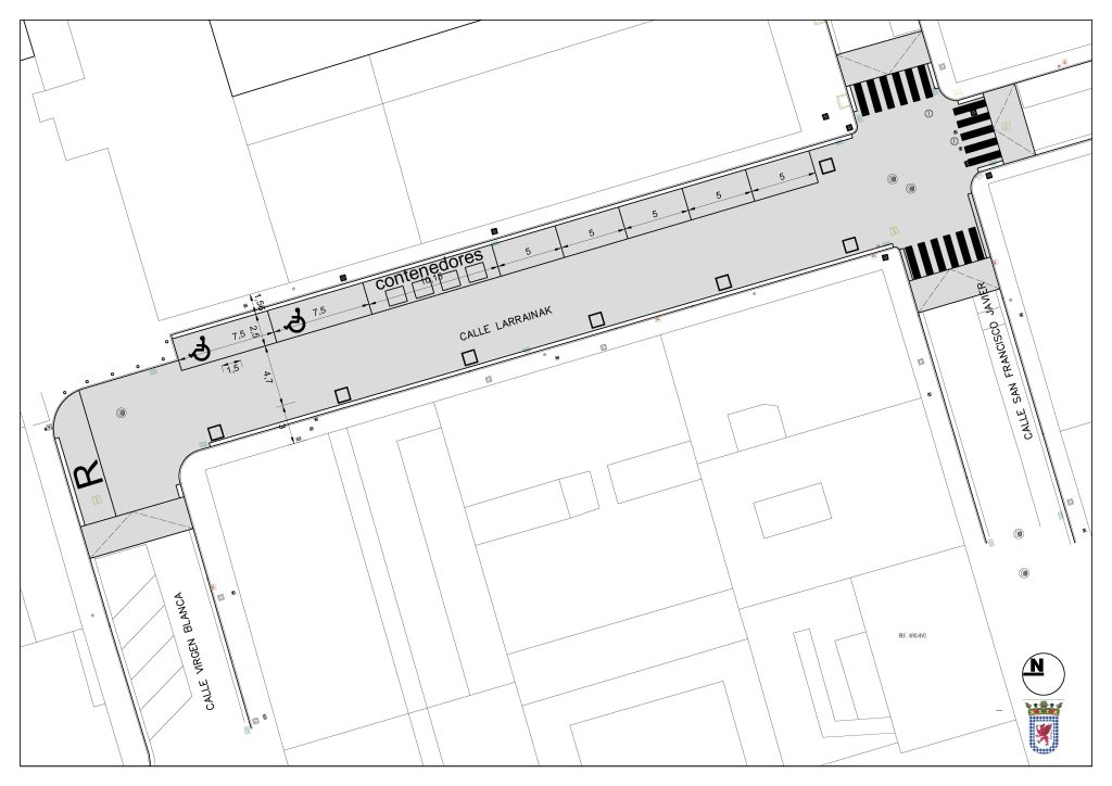 Distribución de las nuevas plazas de aparcamiento en la zona de la calle Larrainak